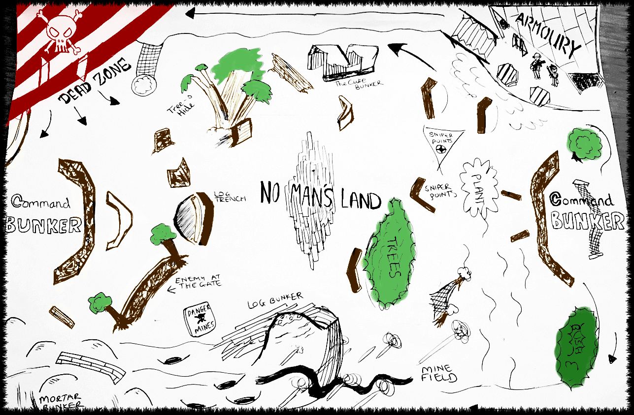 Hand drawn map of the combat arena